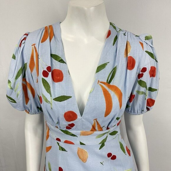 Finders Keepers Calypso Linen Blend Fruit Print Mini Dress Size 4 Resort Party - Picture 2 of 16